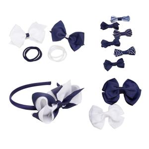 imageFrench Toast Kids School Uniform Bow Clips Headband and Ponytail Holders 4pack Navy Blue ampamp White One Size