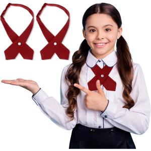 imageTarpop 2 Pack French Girls Uniform Tie Cross Adjustable Neck Tie for Girls School WomenDark Red