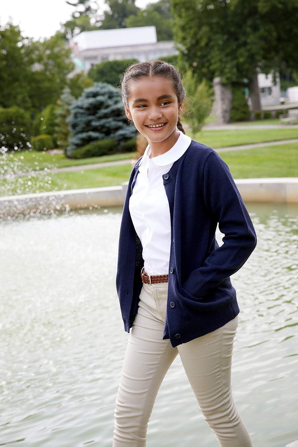 imageFrench Toast Girls AntiPill Crew Neck Cardigan SweaterNavy