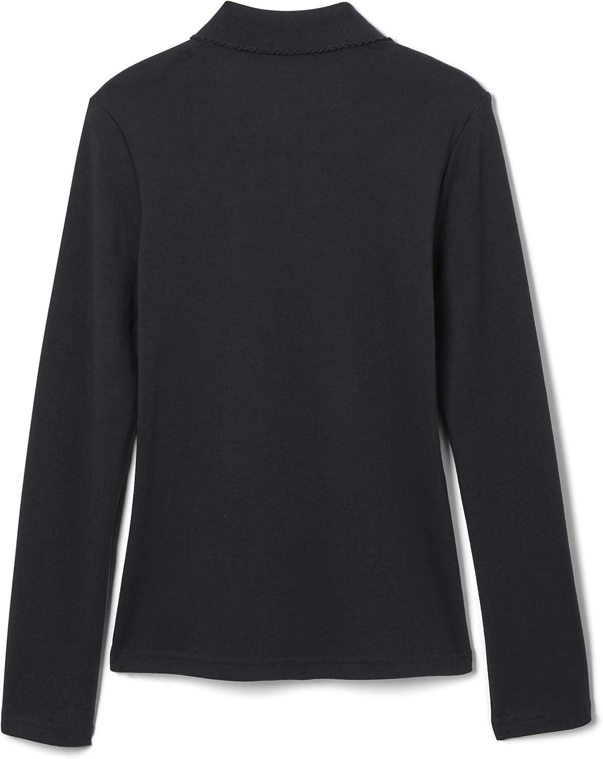 imageFrench Toast Girls Long Sleeve Interlock Polo with Picot Collar Standard ampamp PlusBlackBlack