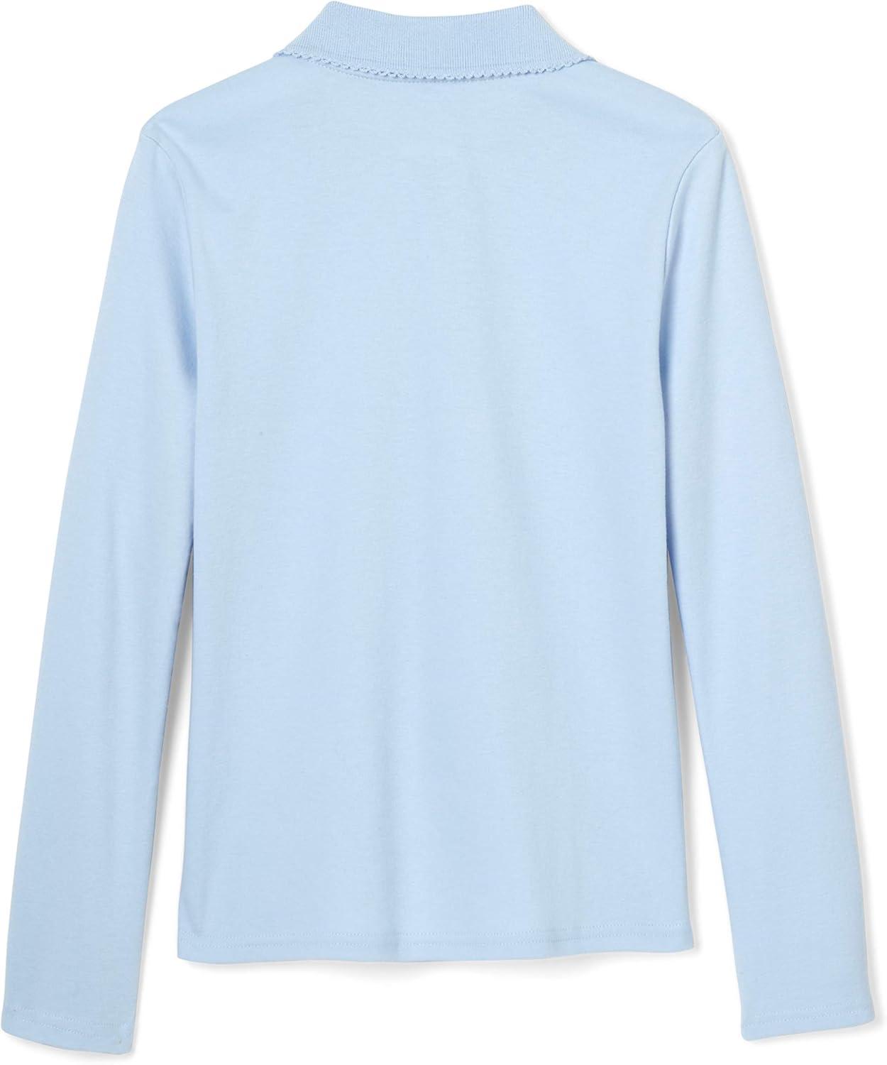 imageFrench Toast Girls Long Sleeve Interlock Polo with Picot Collar Standard ampamp PlusLight Blue