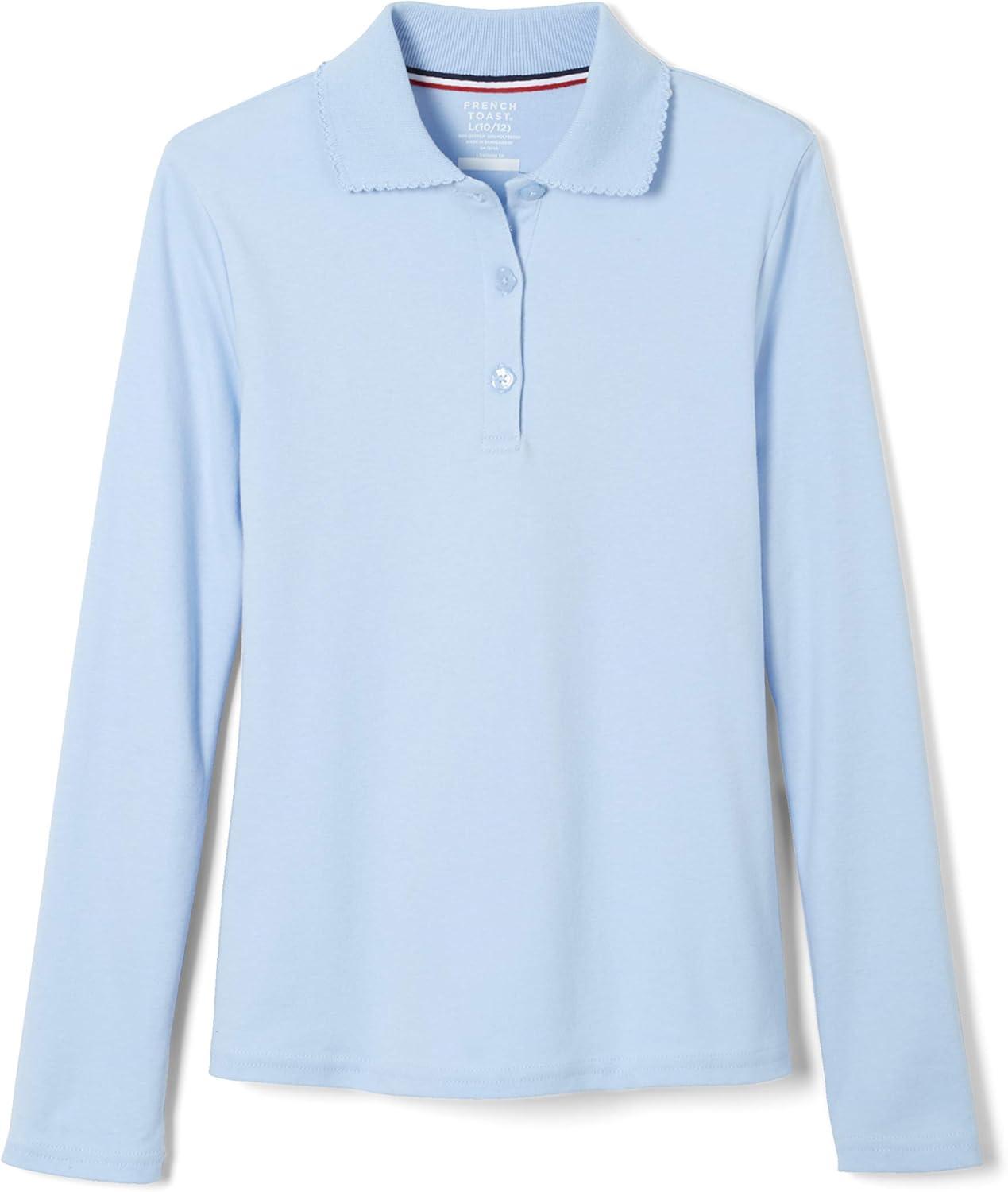 imageFrench Toast Girls Long Sleeve Interlock Polo with Picot Collar Standard ampamp PlusLight Blue