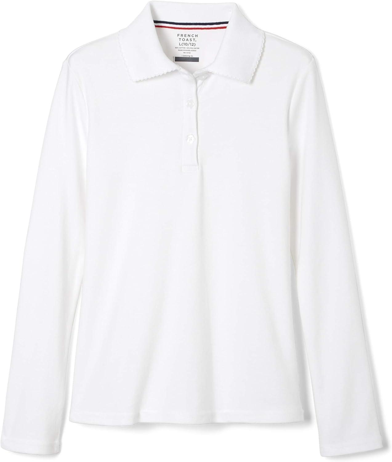imageFrench Toast Girls Long Sleeve Interlock Polo with Picot Collar Standard ampamp PlusWhite