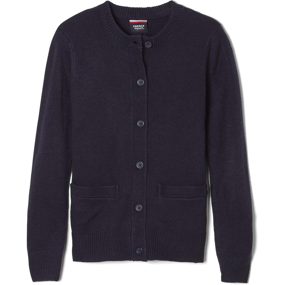 imageFrench Toast Girls AntiPill Crew Neck Cardigan SweaterNavy