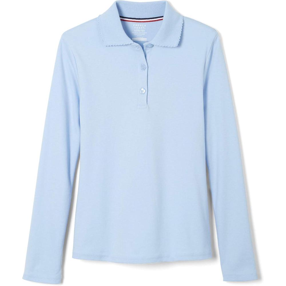 imageFrench Toast Girls Long Sleeve Interlock Polo with Picot Collar Standard ampamp PlusLight Blue