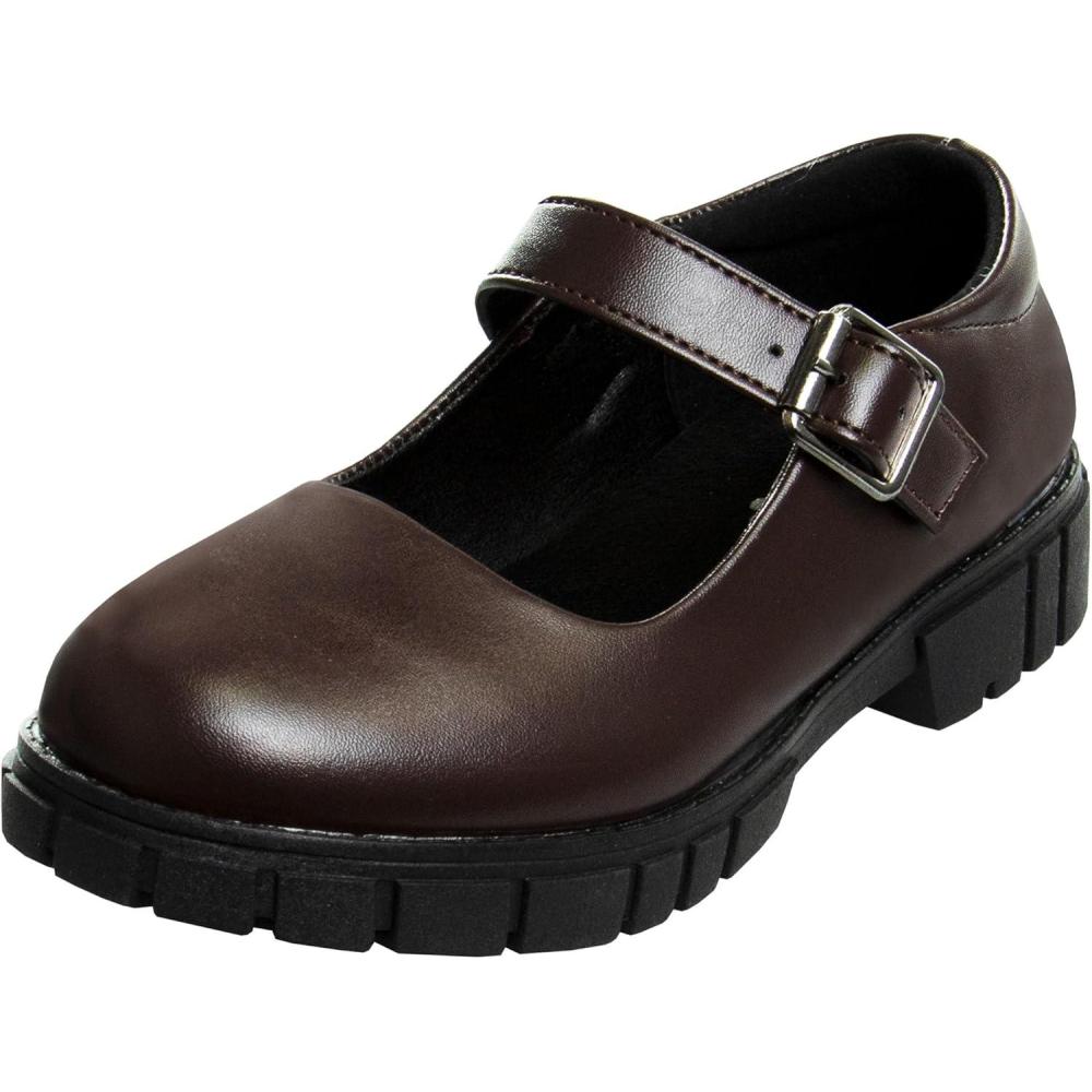 imageFrench Toast Girls Round Toe Ankle Strap Maryjane School Shoes  Mary Jane Chunky Platform Oxford Dress Shoe Pumps  BlackNavyBrown Size 125 Little KidBig KidBrown