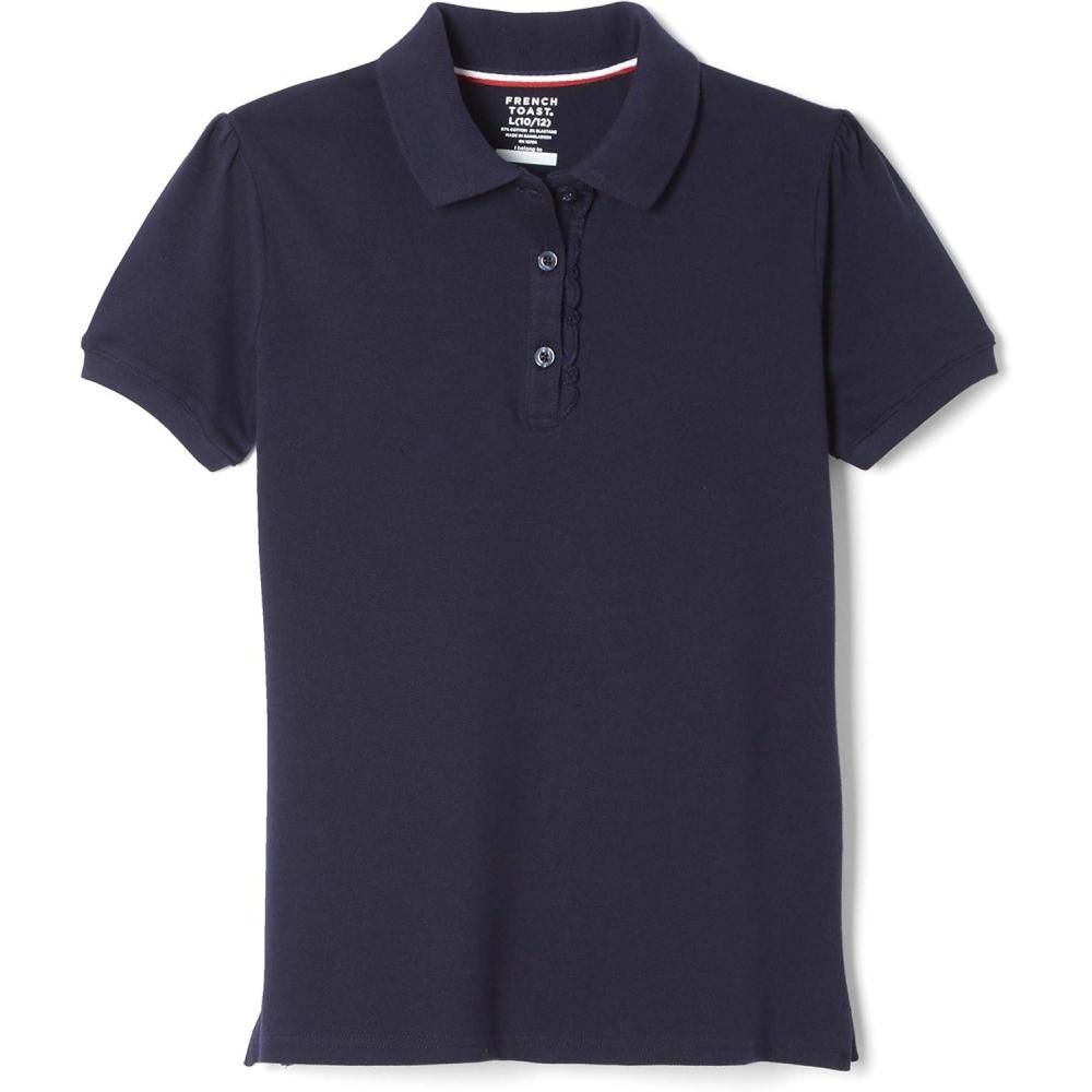 imageFrench Toast Girls Short Sleeve Ruffle PoloNavy