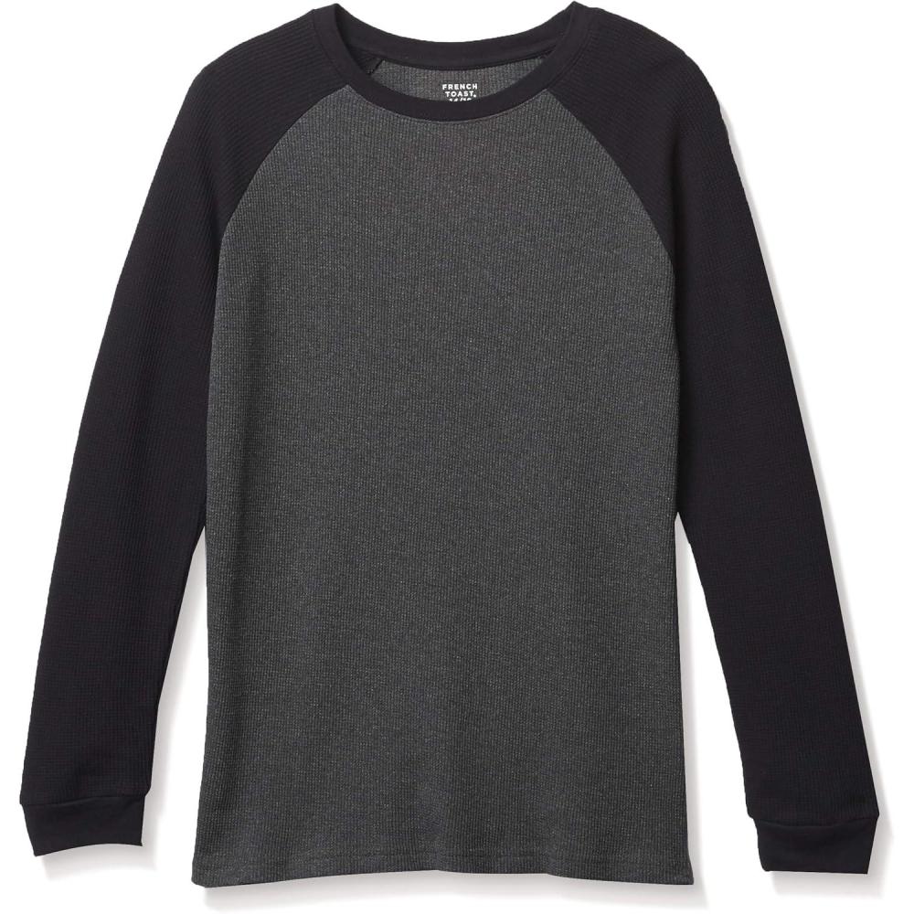 imageFrench Toast Boys Long Sleeve Thermal Waffle Tee TShirt WhiteCharcoal Raglan