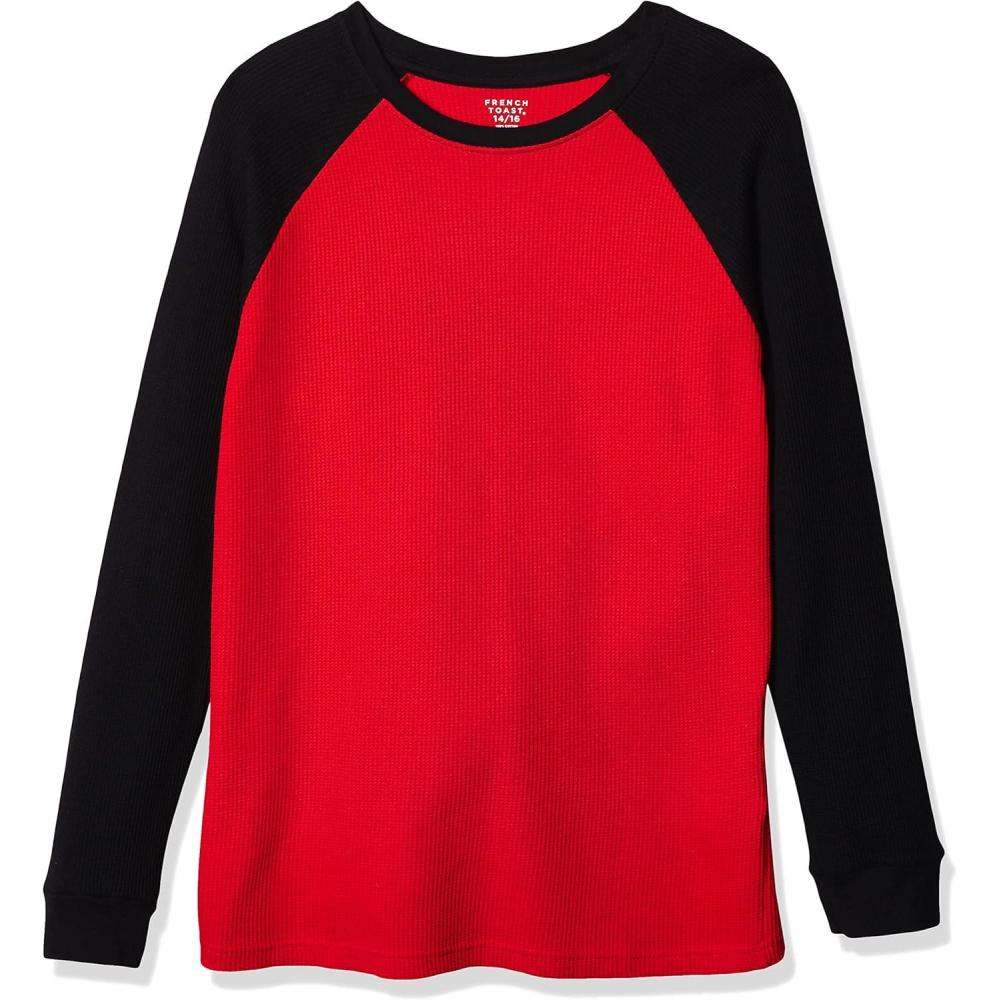 imageFrench Toast Boys Long Sleeve Thermal Waffle Tee TShirt WhiteRed Raglan